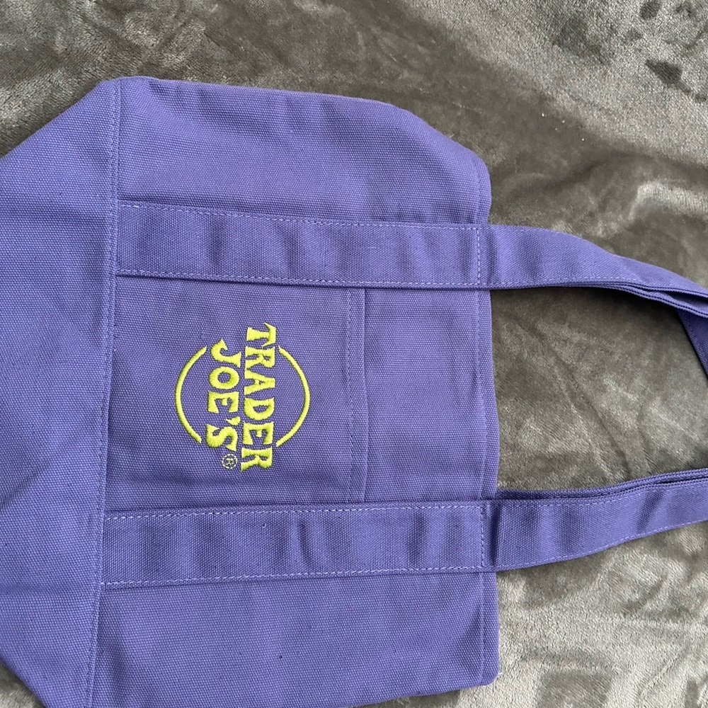 Trader Joe's Purple Canvas mini Tote Bag with Yellow Logo